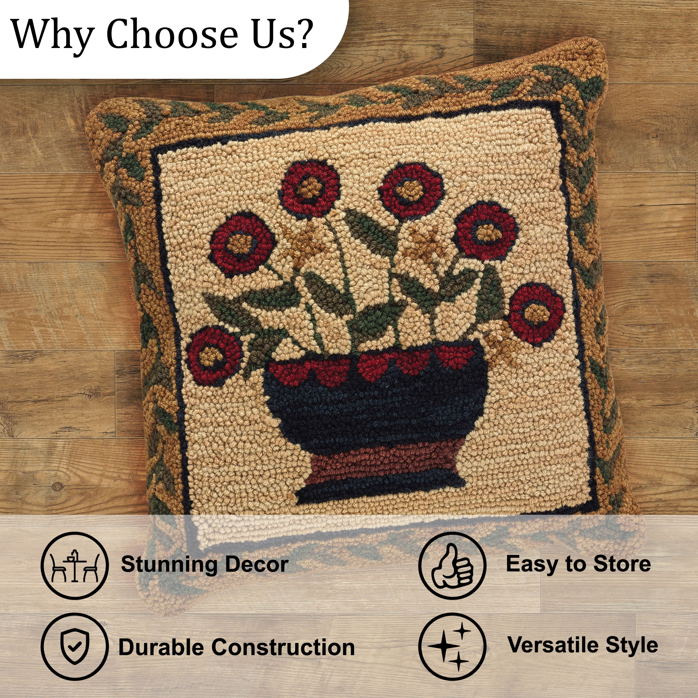Park Designs Flower Basket Hand Hooked Pillow Cover