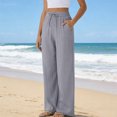 thumbnail image 5 of Yifymode Pants Wide Leg Casual Palazzo Trousers Summer Beach Lounge Bottoms with Pockets,Gray L, 5 of 5