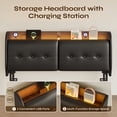thumbnail image 3 of Pinmoco King Upholstered Headboard with Storage & Charging Station, LED Wingback Adjustable Headboard, PU Leather Headboard Only, Black, 3 of 8