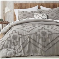 Grey Tufted Cotton Duvet Cover Set Sup.King-100x112”- Decorative Boho Style, 210 TC,3 Piece