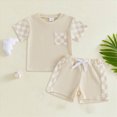 thumbnail image 2 of Toddler Boy Summer Outfits Childrens Breathable Set Boys Simple Solid Color Short Sleeve Crewneck T Shirt Elastic Shorts Beige 18-24 Months, 2 of 4