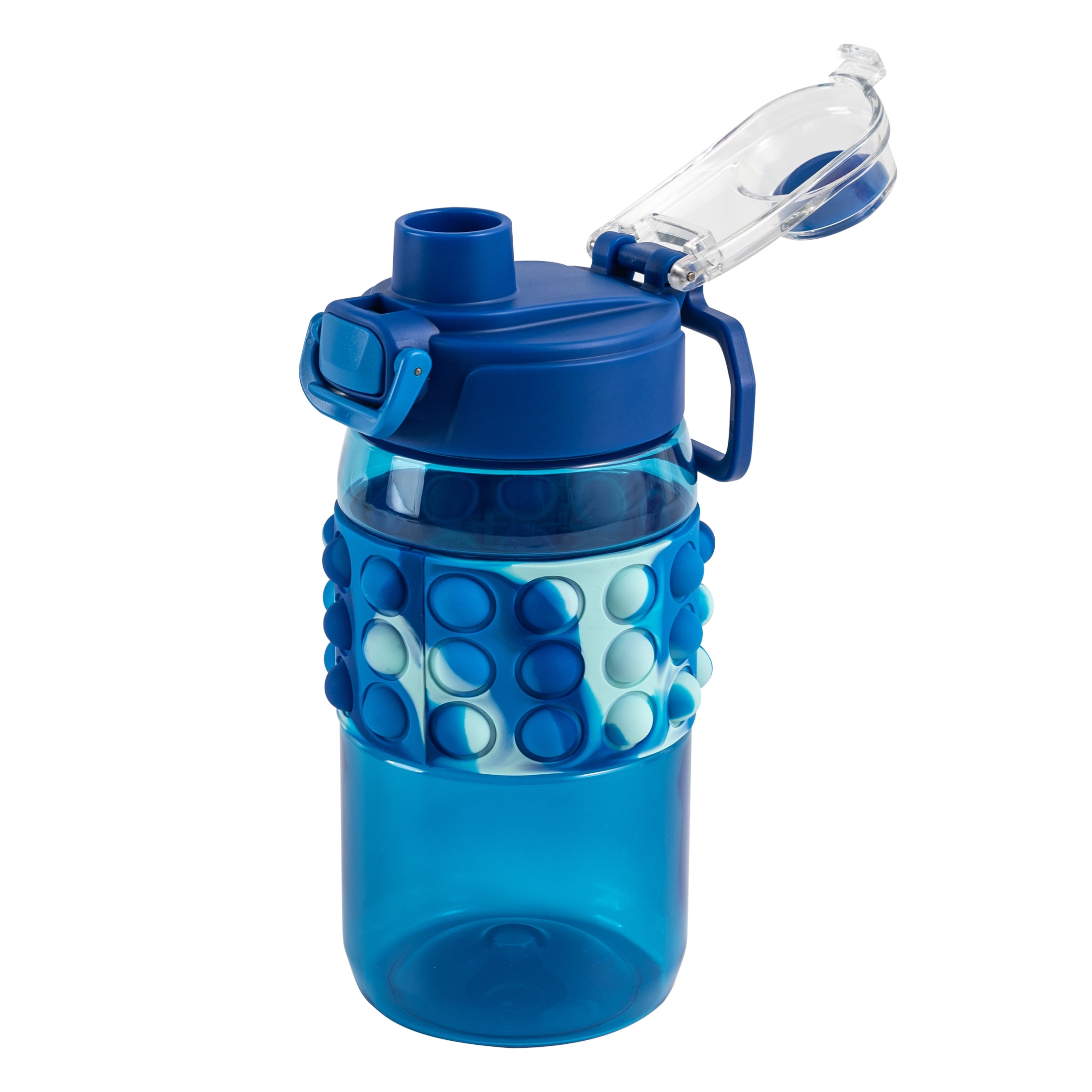 Your Zone 16 OZ Popit Water Bottle with Handle, Blue, Silicone Bubble Sleeve