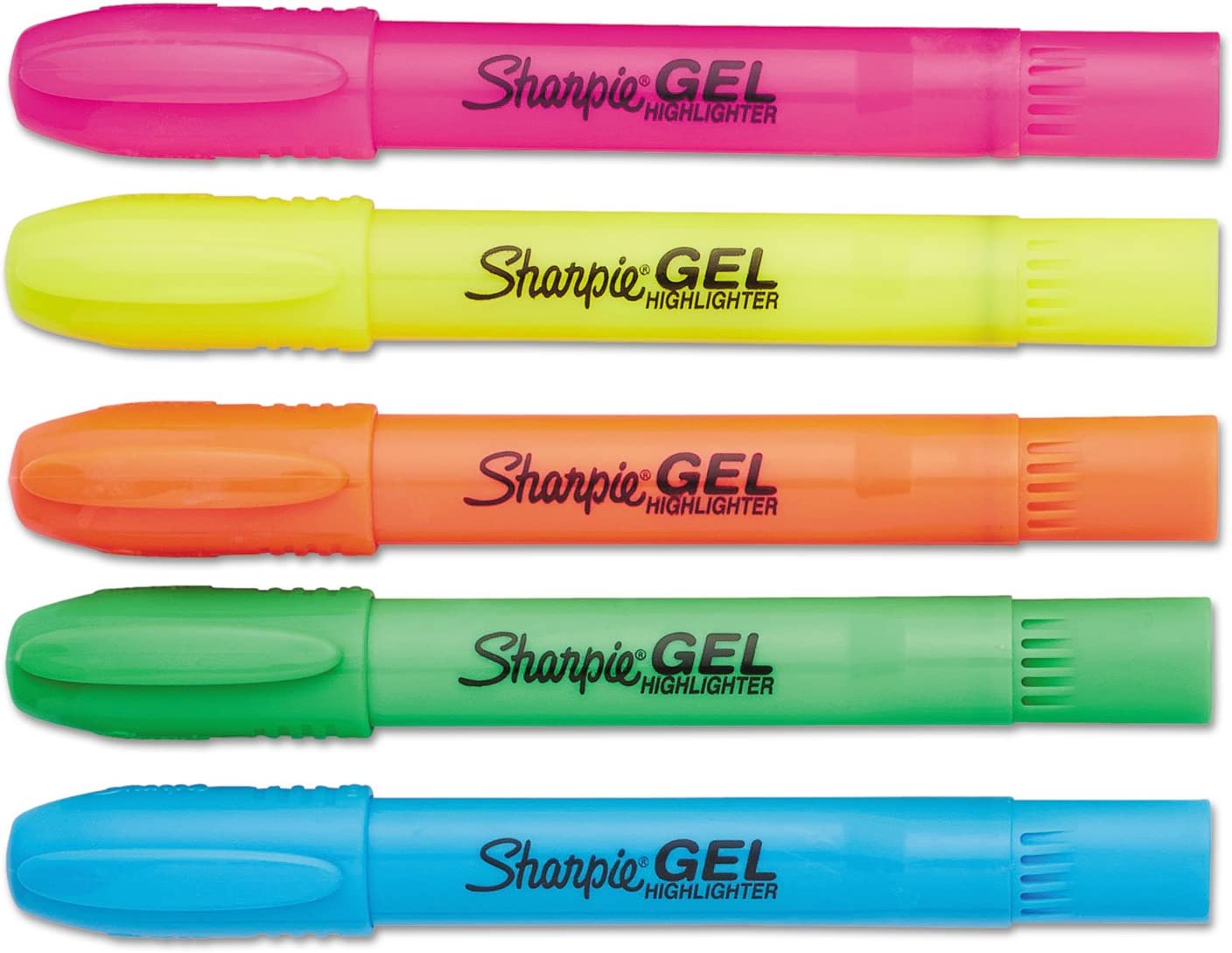 Sharpie Gel Highlighters, Bullet Tip, Assorted Fluorescent Highlighter Markers, 5 Count Pack, Smear And Bleed Resistant, Long-Lasting And Won'T Dry Out