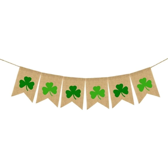 St. Patrick's Day Banner Burlap Shamrock Bunting Banner Green Clover Party Banner for St. Patrick's Day Party Supplies