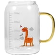 thumbnail image 1 of a polished product description based on your input:\n\n \n\n**Heatproof Borosilicate Glass Cup with Yellow Handle – Portable Milk & Water Cup with, 1 of 2