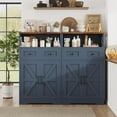 thumbnail image 4 of Farmhouse Blue Storage Cabinet with Barn Doors and Drawers, Freestanding Kitchen Pantry Cabinet, Hutch Cupboard for Kitchen Laundry Living Room, 4 of 15