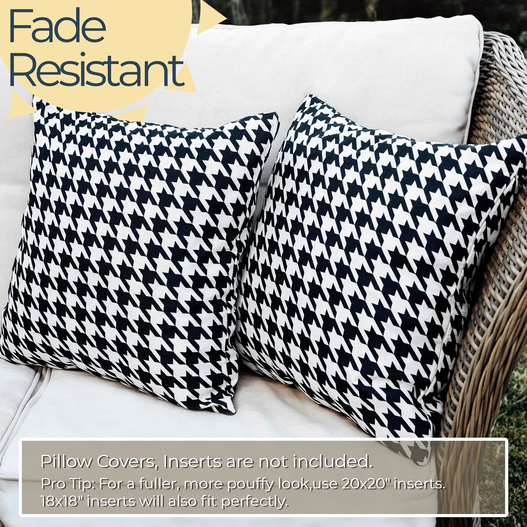 DecorX Weather Resistant 18x18 in Glam Outdoor Pillow Covers, 2 Count, Houndstooth Blue and White