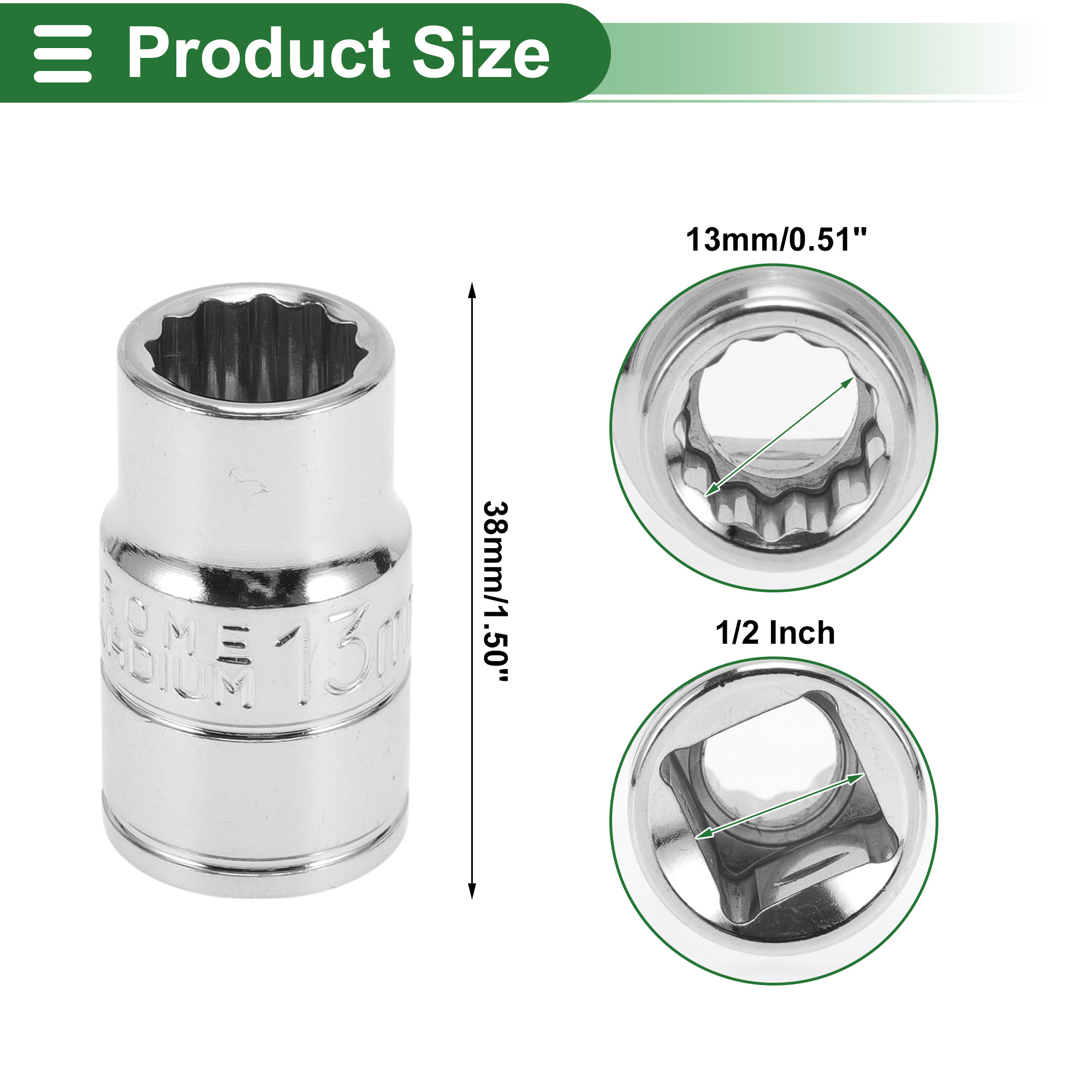 Unique Bargains Universal Impact Socket Tool 38mm Chrome Vanadium Steel 1 Pcs 13mm ID