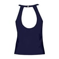 thumbnail image 7 of TOWED22 Womens High Neck Tankini Top Backless Bathing Suit Tops Underwire Full Coverage Bikini Top Swimsuit Top Key Hole Swim Top Only（Dark Blue,XL）, 7 of 7