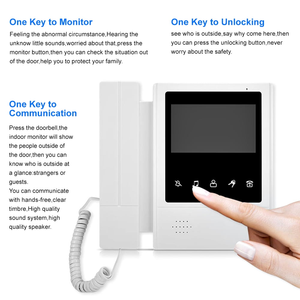 Video Intercom System for Apartment,3 Units 4.3 inch Monitor Wired Video Door Phone Kit,Indoor Outdoor Video Doorbell, Doorphone Telephone Style, Onekey Unlock,2 Way Audio, 3-Screen for Home