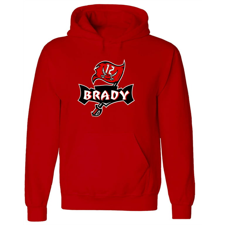 Shedd Shirts Red Tom Brady Bucs Buccaneers Logo Hooded Sweatshirt Adult, Size: Large