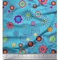 thumbnail image 1 of Soimoi Blue Cotton Jersey Fabric Insect & Floral Clip Art Print Sewing Fabric BTY 58 Inch Wide, 1 of 1