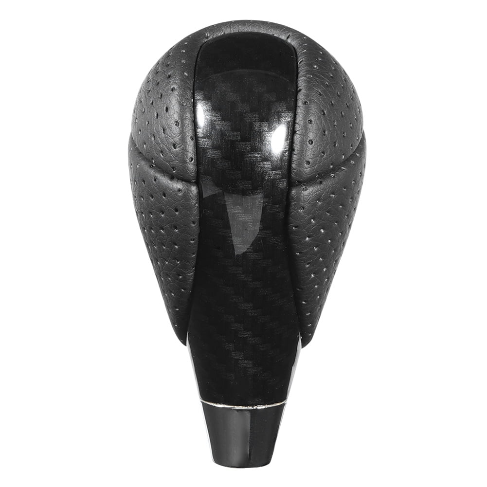Tebru Car Carbon Fiber Gear Shift Knob Genuine Leather Shifter Head Fit