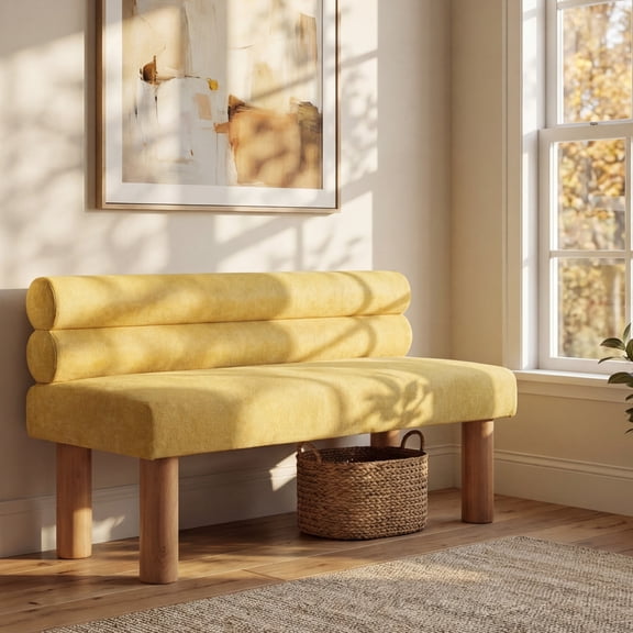 Christopher Knight Home Modern Fabric Upholstered Dining Bench with Solid Wood Legs, Yellow