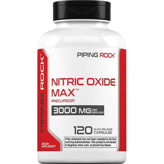 Piping Rock Nitric Oxide Supplement | 3000mg | 120 Capsules | Precursor for Men and Women | Max Blend with L Arginine and L Citrulline | Non-GMO, Gluten Free