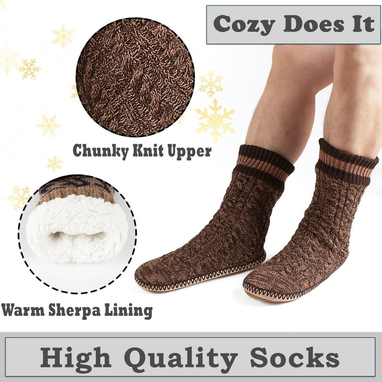  DoSmart Men's Winter Thermal Fleece Lining Knit Slipper Socks  Christmas Non Slip Socks(Black) : Clothing, Shoes & Jewelry