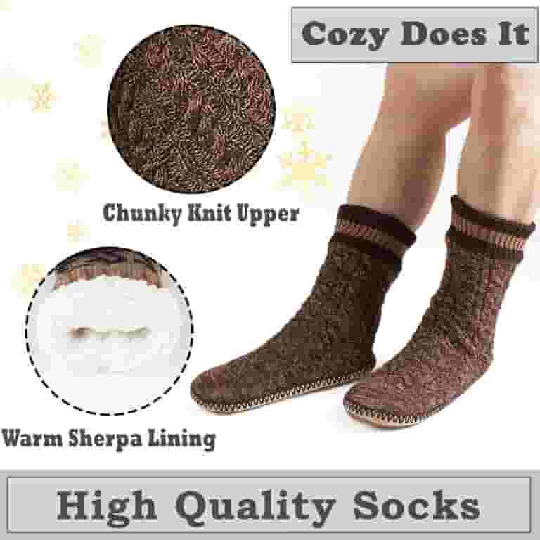 Men's Fleece Lined Slipper Socks with Non-slip Gripper Soles Men's Fleece Lined Slipper Socks with Non-slip Gripper Soles