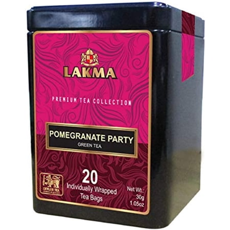 24 Pack Of Lakma Premium Collection Pomegranate Party Black Tea - 20 Tea Bags (Gmo Free, Gluten Free, Dairy Free, Sugar Free And 100% Natural)