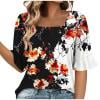 DeHolifer Women's Tops Suqare Neck Floral Printed Casual Loose Short Sleeve Blouse T-Shirts Summer Trendy Blouse Multicolor XL