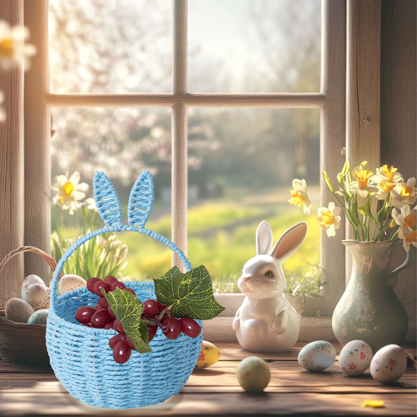 3 Packs Easter Bunny Basket with Long Ears Woven Storage Tote Bag for Easter Eggs Decorations Kids Gift Organizer Home Party Basket 26x20x16cm
