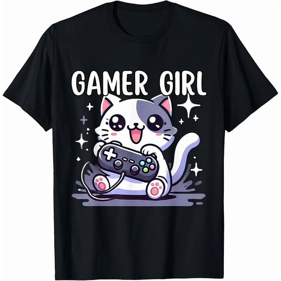 Gamer Girl Cat Gaming Cute Video Game Women Girl Gift Unisex T-Shirt, up to Size 5XL