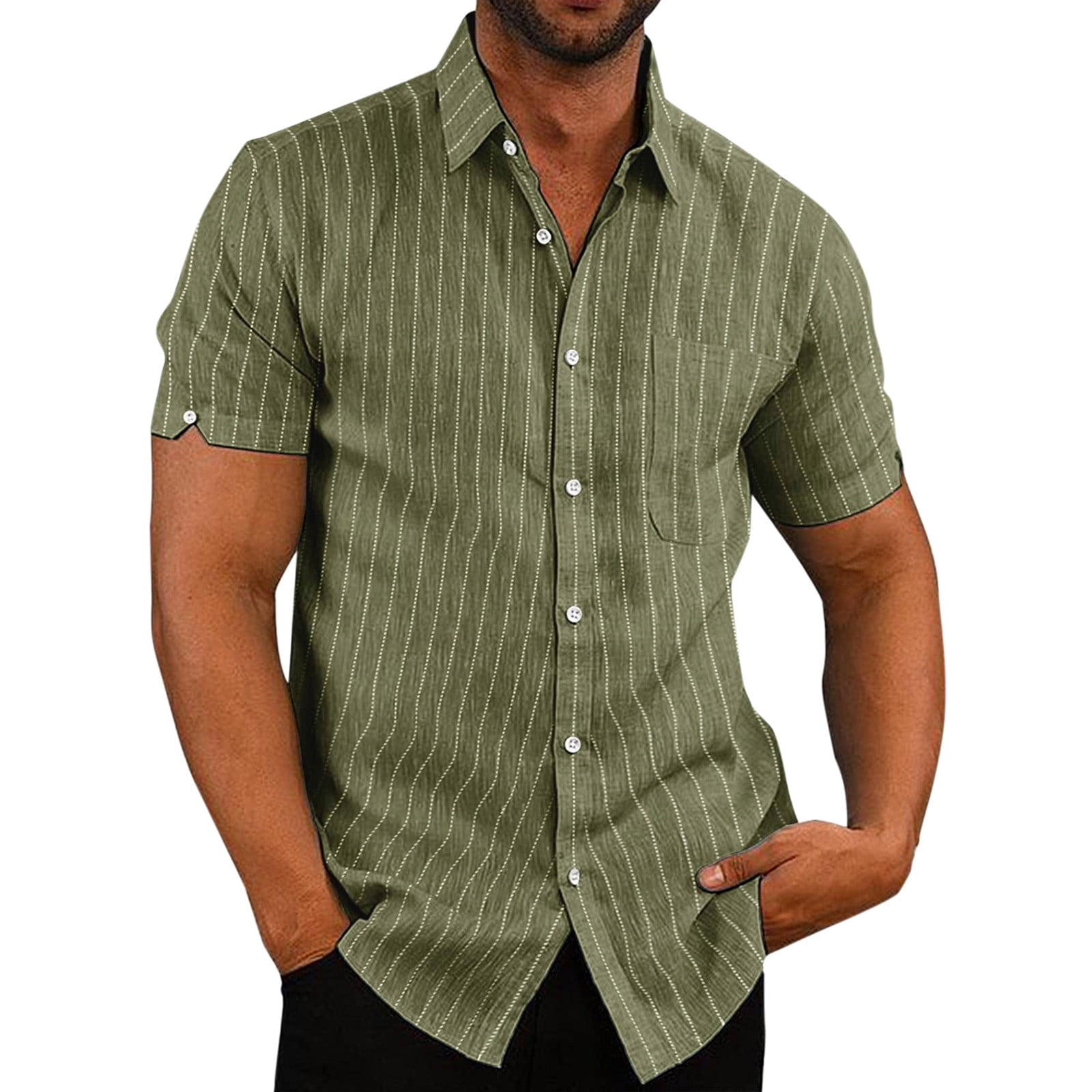 Mens 70S Shirt Striped Camp Collar 