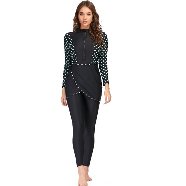 Burkini Muslim Swimwear, Black Solid, Long Sleeve, Nylon/Polyester/Spandex, 2022 New Collection
