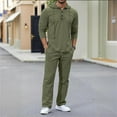 thumbnail image 2 of DHFJKG 2 Piece Sweatsuit For Men Linen Casual Suit Solid Color Hooded Long Sleeve Pullover Loose Fit Pants Lightweight Comfort Outfit, 2 of 4