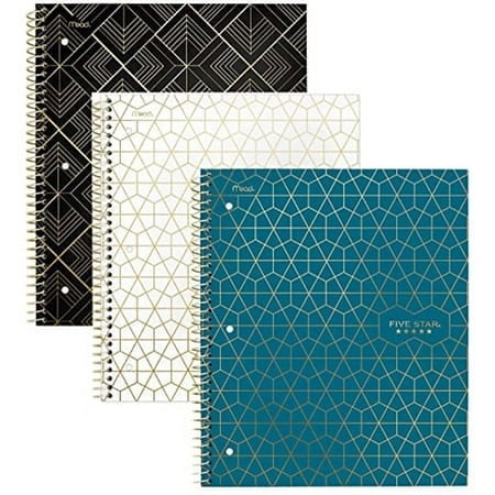 Five Star Spiral Notebooks, 1 Subject, College Ruled, 11" x 8-1/2", Cute Designs Colors, 3 Pack, Design May Vary