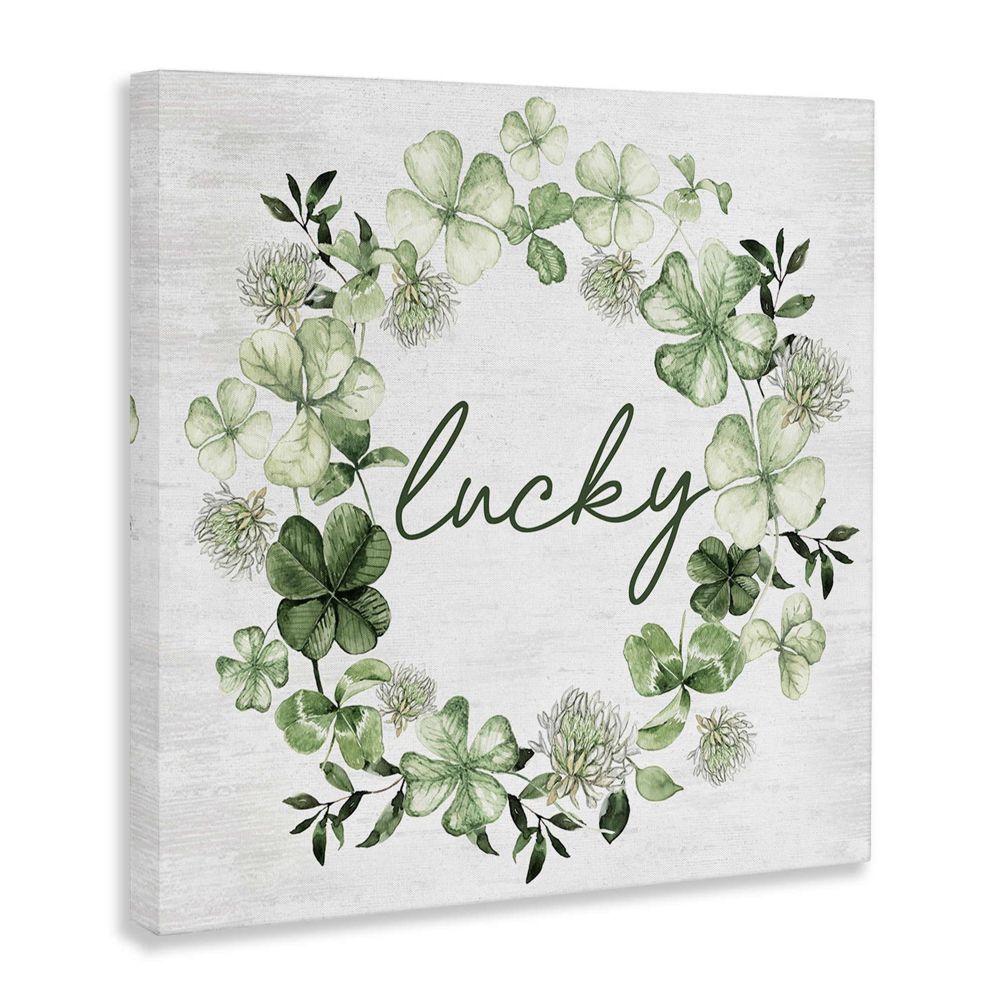 Stupell Industries Lucky Clover Wreath Botanical & Floral Painting Gallery Wrapped Canvas Art Print Wall Art, 24 x 24