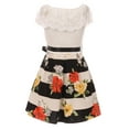 thumbnail image 3 of Little Girls Off Shoulder Floral Lace Stripe Holiday Party Flower Girl Dress Black 4 (J21KS29), 3 of 4