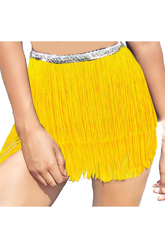 Sequin Tassel Skirt for Women, Womens Belly Dance Hip Scarf Wrap Sparkly Tinsel Fringe Skirts Rave Festival Outfit Mardi Gras Costume Clearance Saving,Yellow,Free Size