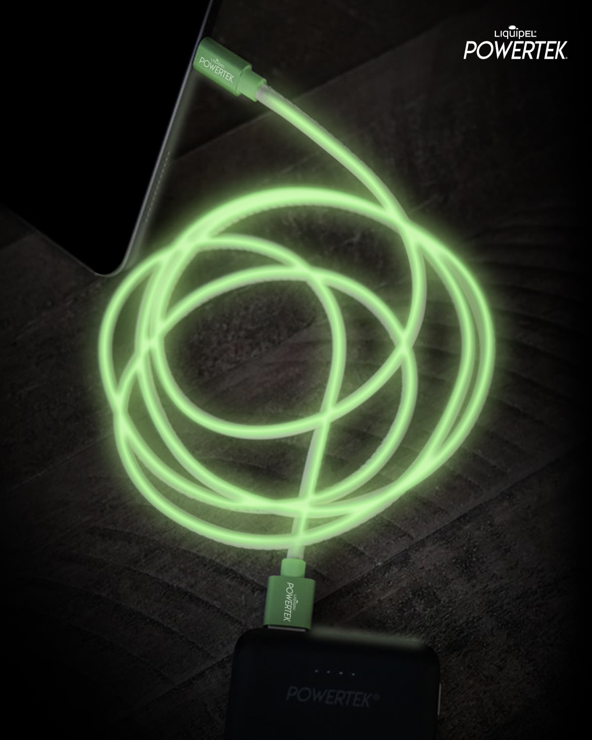 Liquipel Powertek Glow in Dark Cable Type C - Green