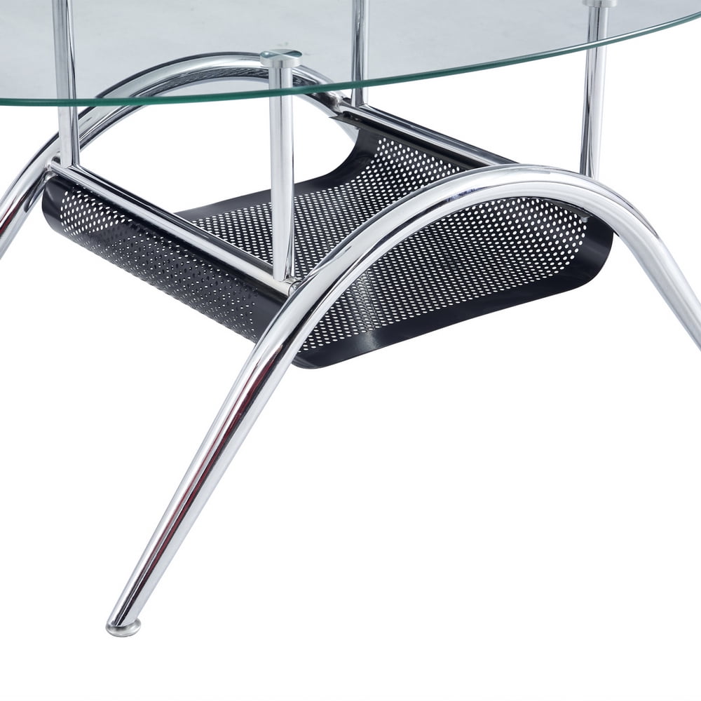Kepooman Modern Oval Glass End Side Table with Mesh Storage Holders for Living Room, Transparent Kepooman Modern Oval Glass End Side Table with Mesh Storage Holders for Living Room, Transparent