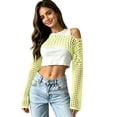 thumbnail image 5 of Womens Fishnet Crochet Crop Top Long Sleeve See Through Hollow Out Mesh Bikini Cover Ups Yellow XL, 5 of 6