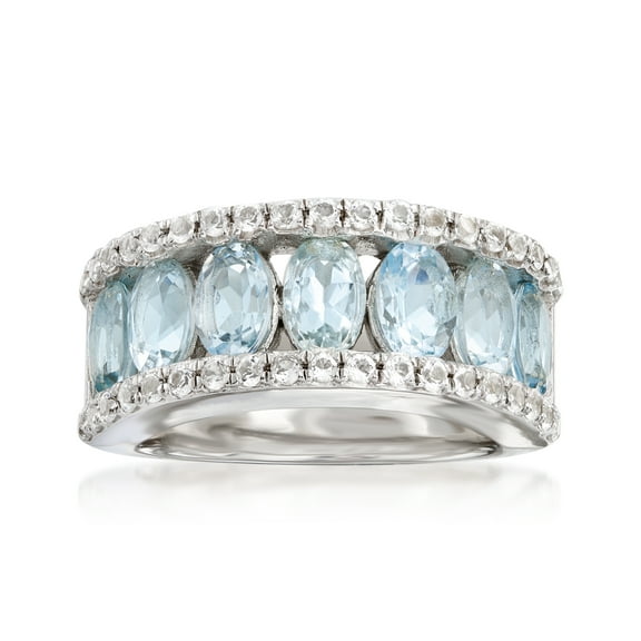 Ross-Simons 2.80 ct. t.w. Aquamarine and .80 ct. t.w. White Topaz Ring in Sterling Silver, Women's, Adult