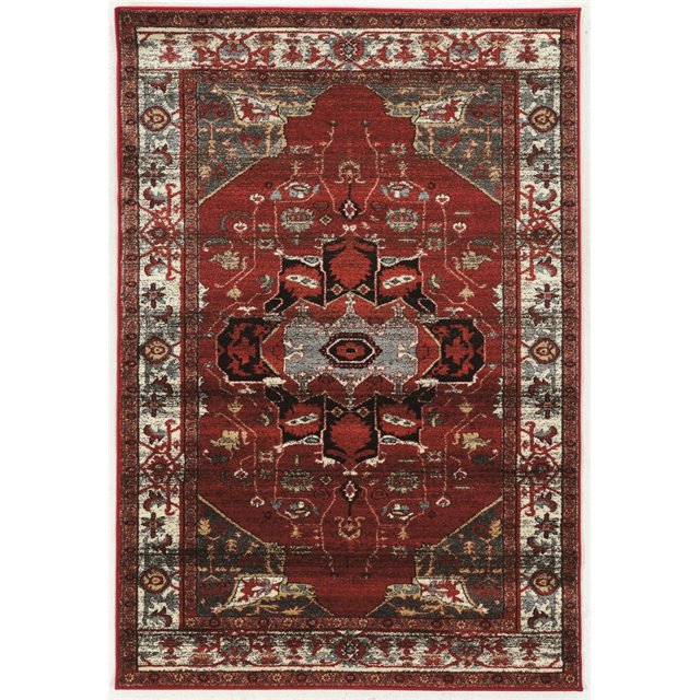 Linon Serape Goravan Power Loomed Polyester 5'x7'6" Rug in Red