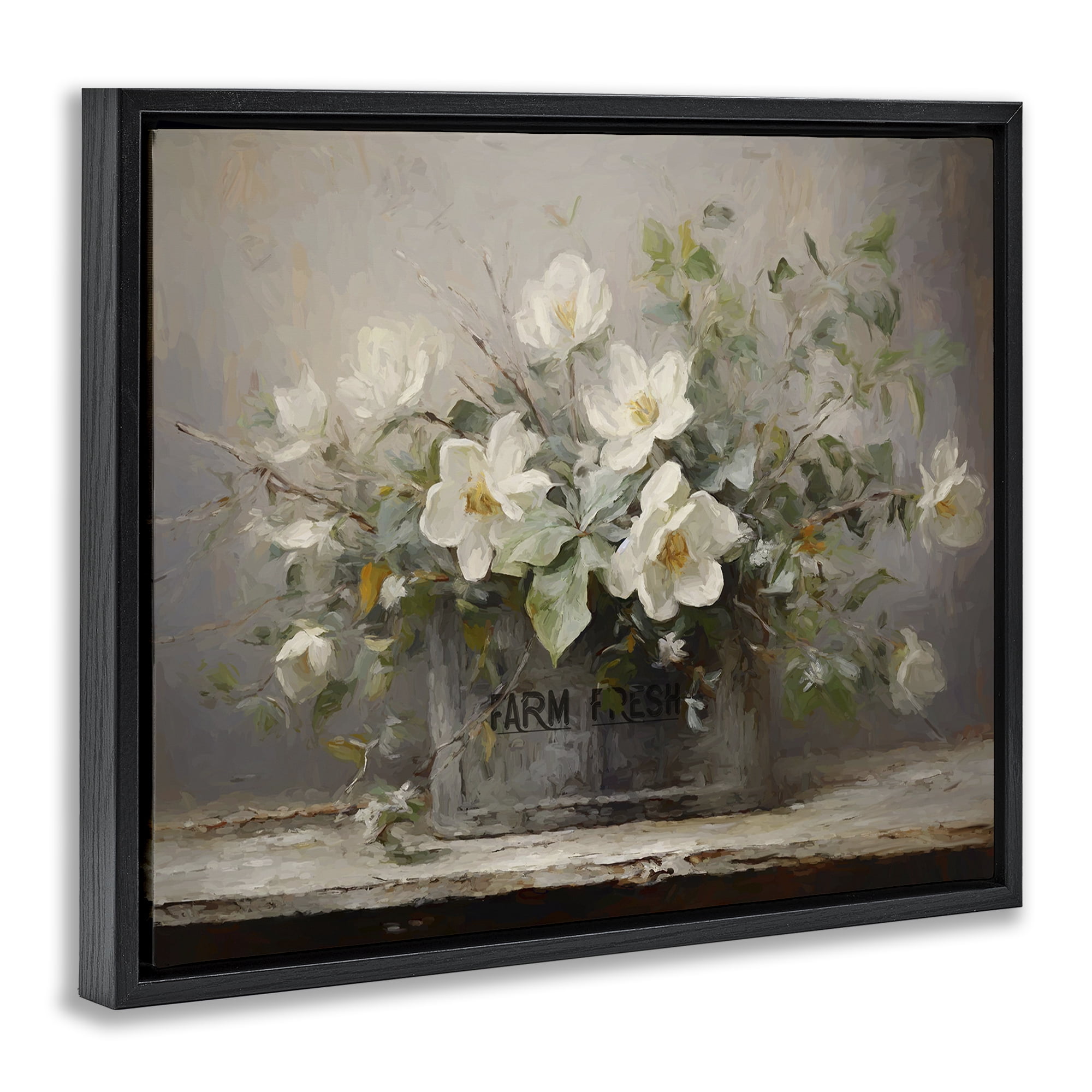 Stupell Industries Country Farm Florals Botanical & Floral Painting Black Floater Framed Art Print Wall Art, 21 x 17
