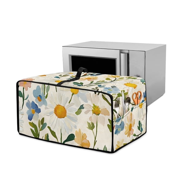 ZIATUBLES Daisy Flower Print Convection Toaster Oven Cover Dust-proof Kitchen Appliance Cover Case with Side Pocke and Top Handle, 18.5" x 14.5" x 9"