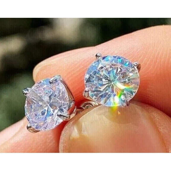 2 Ct Round Cut Simulated Diamond Solitaire Stud Earrings 14K White Gold Plated
