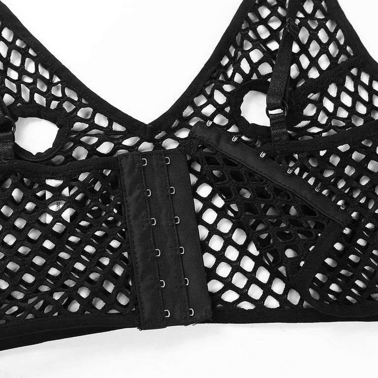 iiniim Womens Hollow Out Netted Lingerie Adjustable Spaghetti Straps  Nipples Bra Tops 