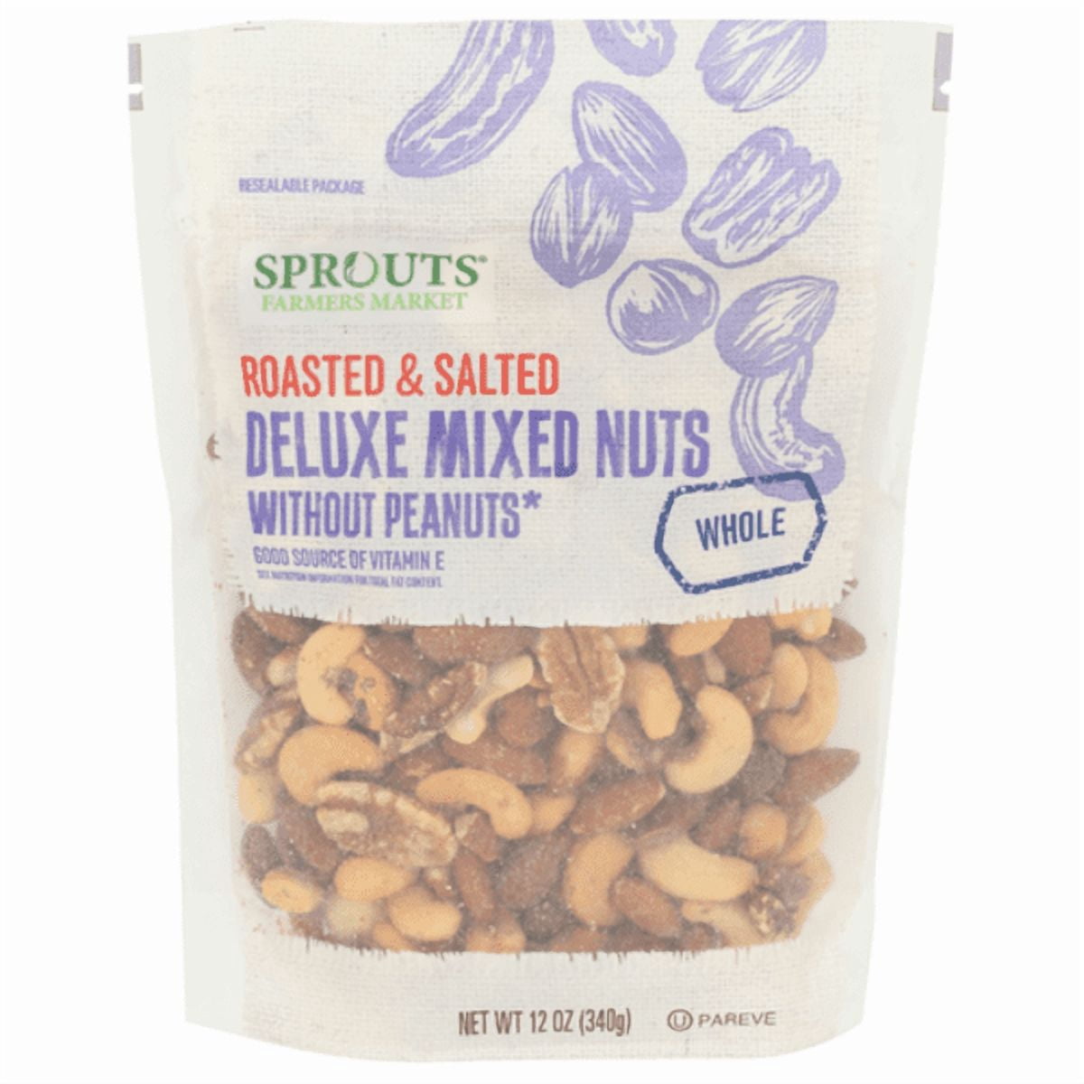 Sprouts Roasted Salted Deluxe Mixed Nuts With Out Peanuts 12 oz (Pack of 2)