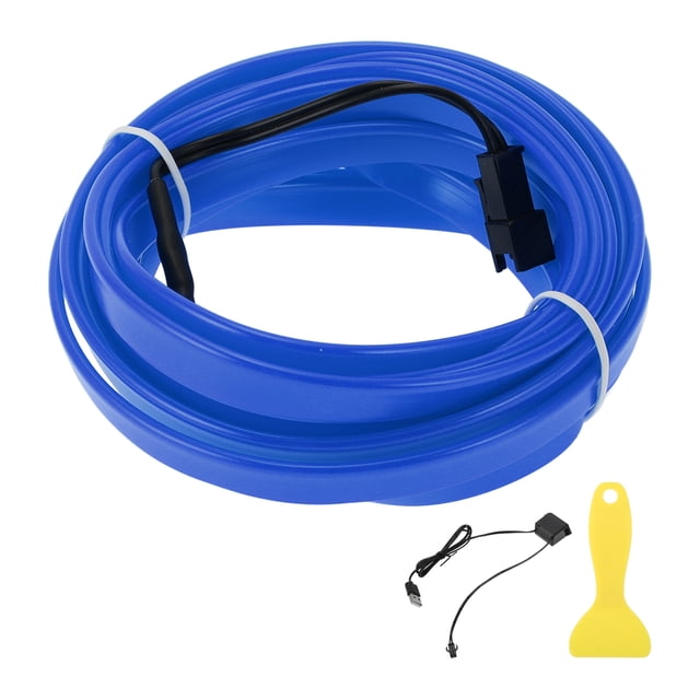 Luces LED de cable EL de 4m Unique Bargains, luz de cuerda brillante para iluminación interior de automóviles, tira LED auto flexible de neón para decoración de automóviles USB (5v) azul