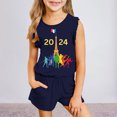 thumbnail image 2 of Baby Girls Outfits Summer Sleeveless Fashion Printed Vest T Shirt Tops Shorts Set Kids Clothes Dark Blue 7 Years-8 Years, 2 of 4
