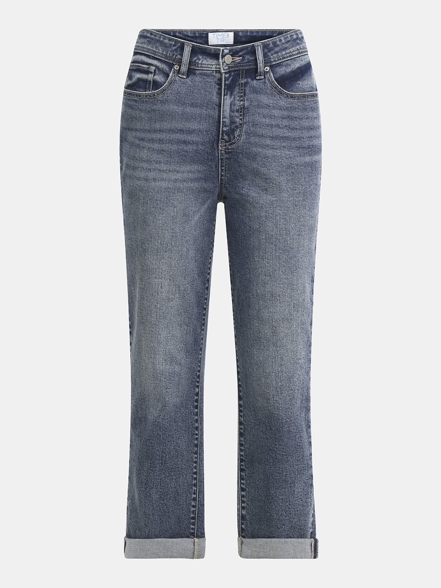 Time and Tru Women's and Women’s Plus High Rise Relaxed Boyfriend Jeans, Sizes 0-28W