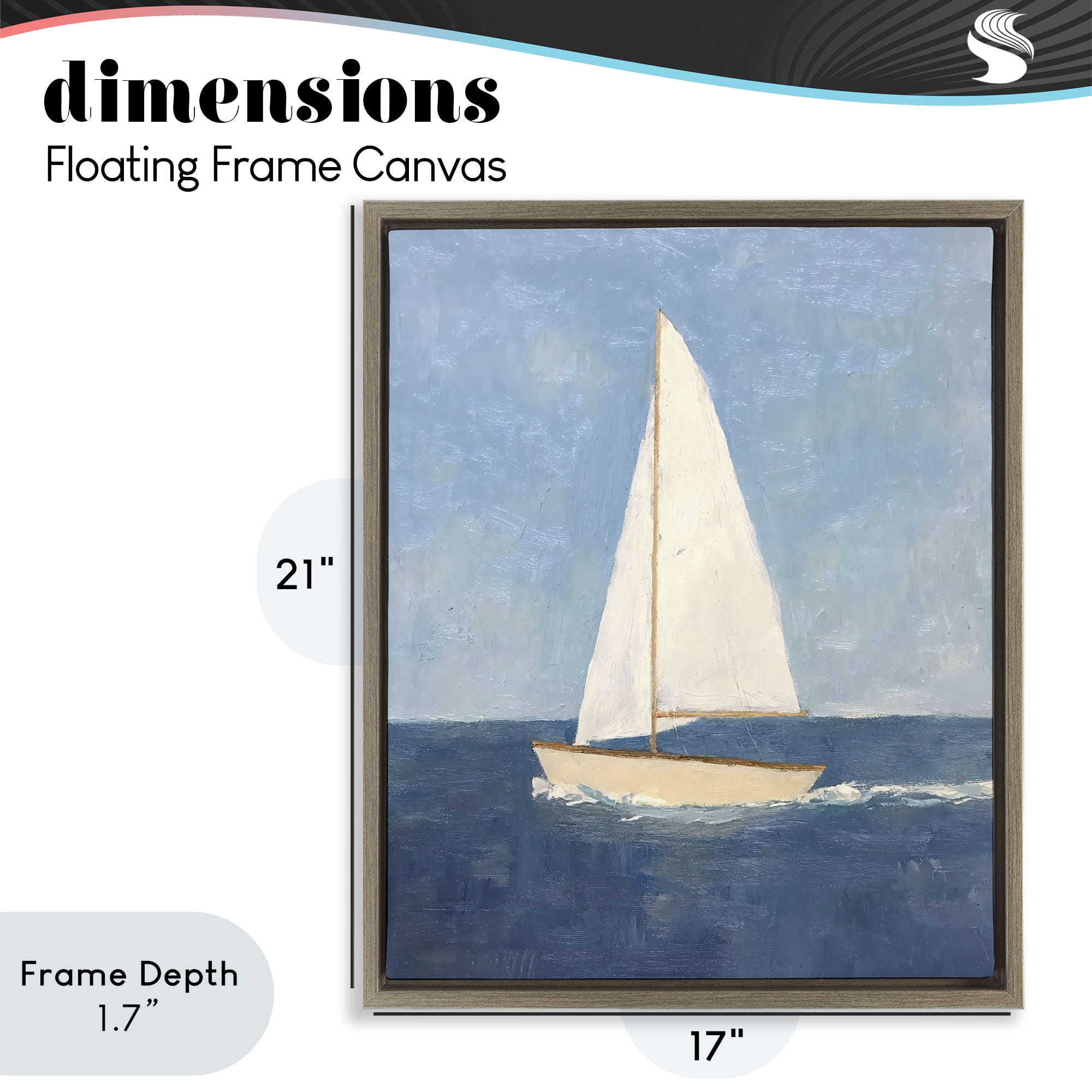Stupell Industries Deep Blue Sail at Sea Brown Framed Floater Canvas Wall Art, design by Creative Studio