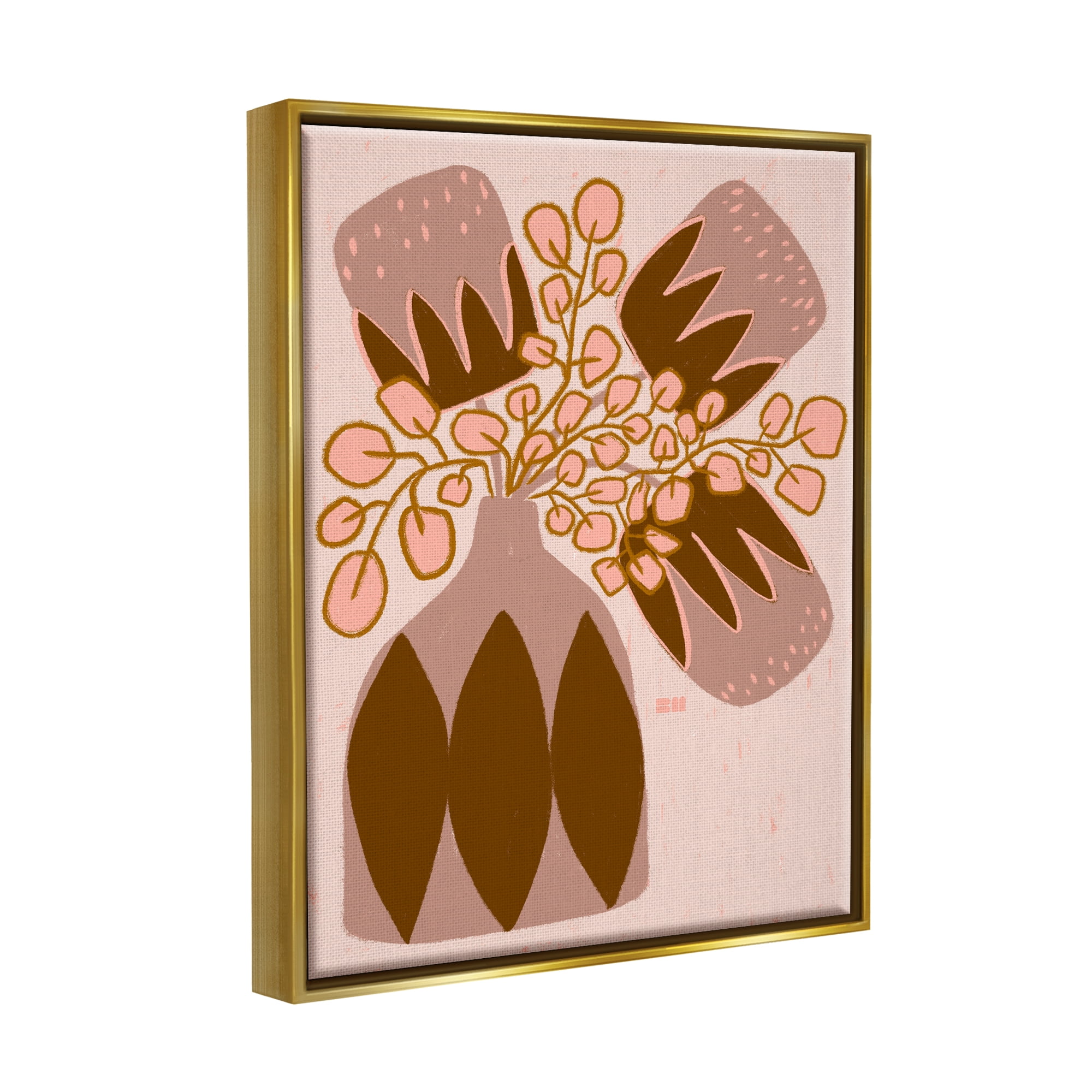 Stupell Industries Boho Patterned Vase Botanical & Floral Painting Gold Floater Framed Canvas Art Print Wall Art, 25 x 31