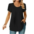 thumbnail image 1 of Timegard Hauts pour Femmes Col Rond Pétale Manches Courtes Froncées Confortables Habillées Décontractées Tuniques pour Leggings, 1 of 6