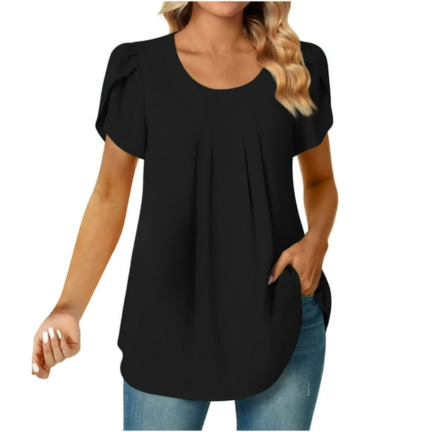 Blusa de manga corta con cuello redondo, informal, cómoda, a la moda para mujer OAVQHLG3B Store lin121212