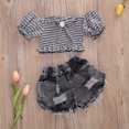 thumbnail image 4 of 2Pcs Mignon Bébé Enfants Filles Tops Plaid Shorts Denim Pantalons Vêtements, 4 of 5